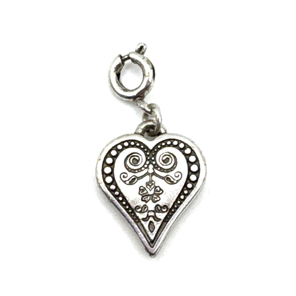 Brighton Ophelia Etched Flowers Heart Love Custom Silver Clip Charm